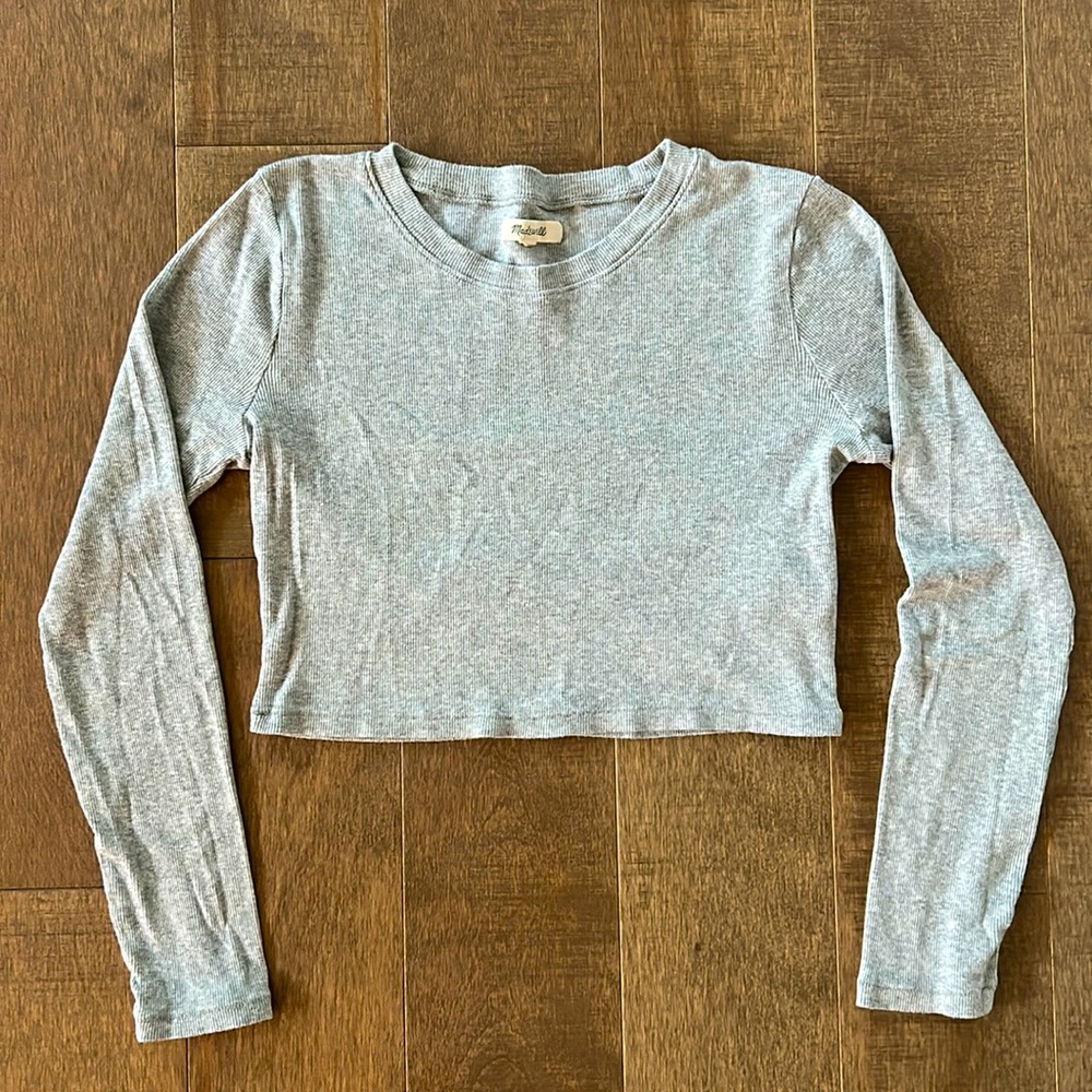 Madewell Fine Ribbed Supercrop Crewneck Long-Sleeve Tee - Women’s Size Medium